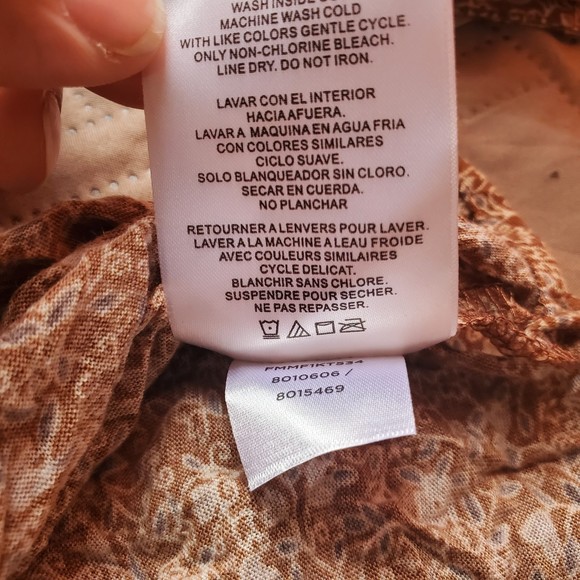 Frye and co. XXL brown with beige floral print long sleeves baby doll blouse top - Picture 5 of 10